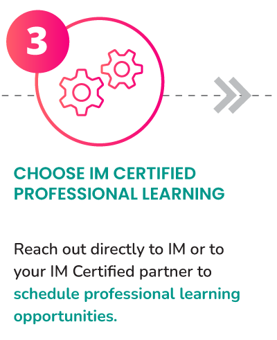 Choose IM Certified Professional Learning. Reach out directly to IM or to your IM Certified partner to schedule professional learning opportunities.